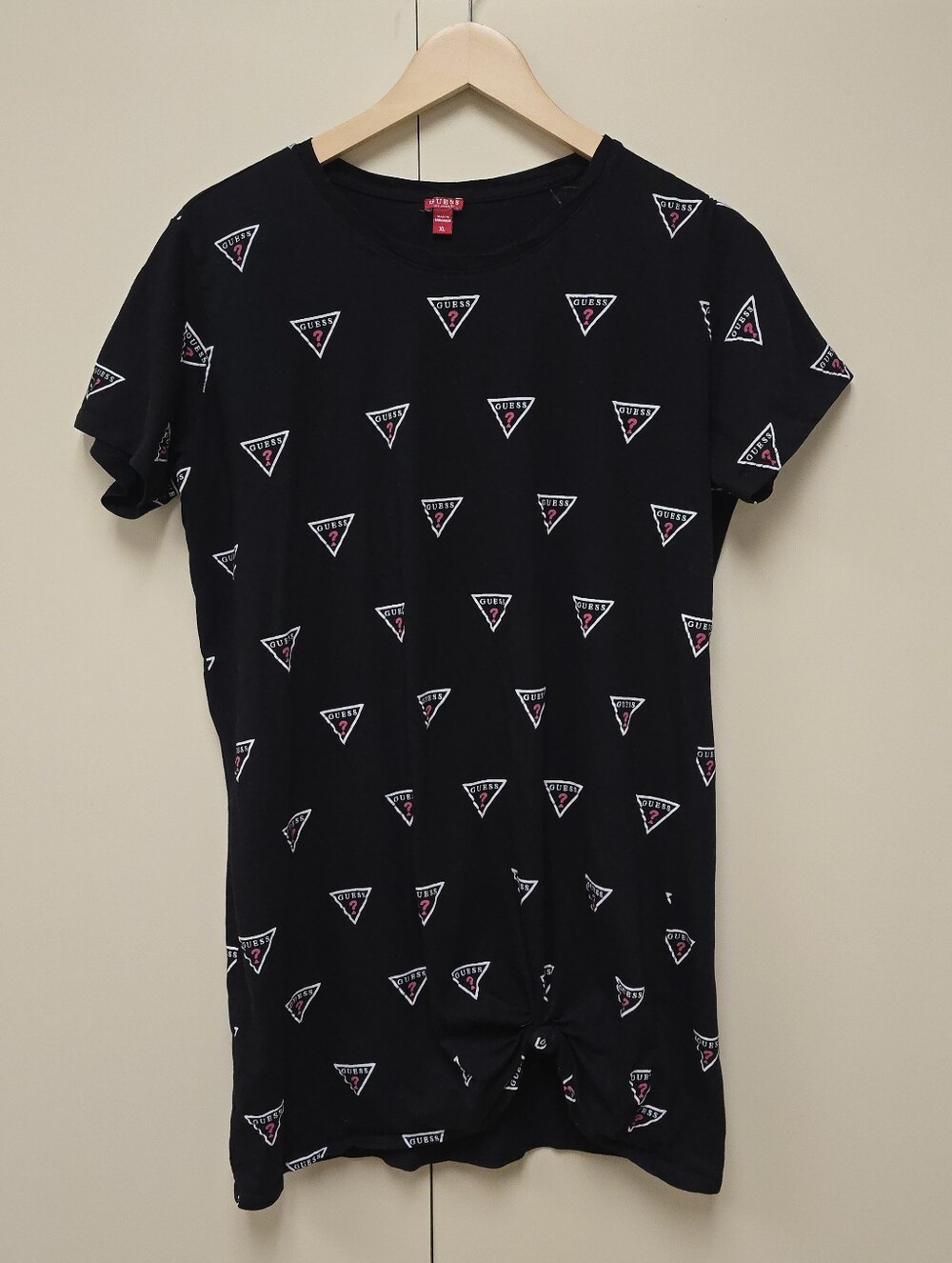 Black GUESS Los Angeles Triangle Logo T-Shirt Dress XL Lightweight 100% Cotton